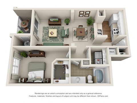 one bedroom floorplan apartment